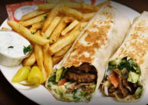 Kebab Express serves delicious falafel wraps. Enjoy your fries with a side of tzatziki.